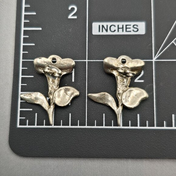 VTG Sterling Silver Floral Lily Post Earrings 1" Etched Details 5.69g - Picture 4 of 5